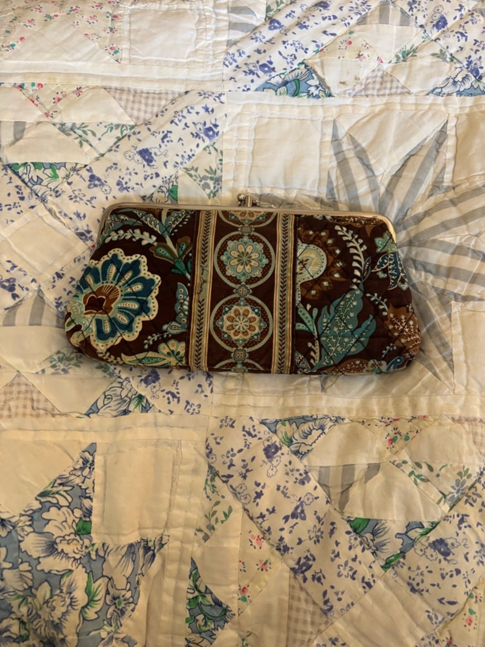 Vera Bradley Brown Teal Floral Quilted Clutch